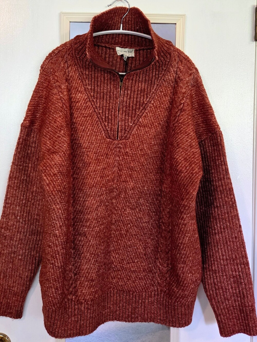 NWT Skies Are Blue Curvy Plus Size 1x Half-Zip Cable Knit Sweater - Rust